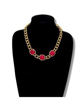 LAUNDRY by SHELLI SEGUL Chunky Gold Chain w 3 Magenta Crystals | NWT